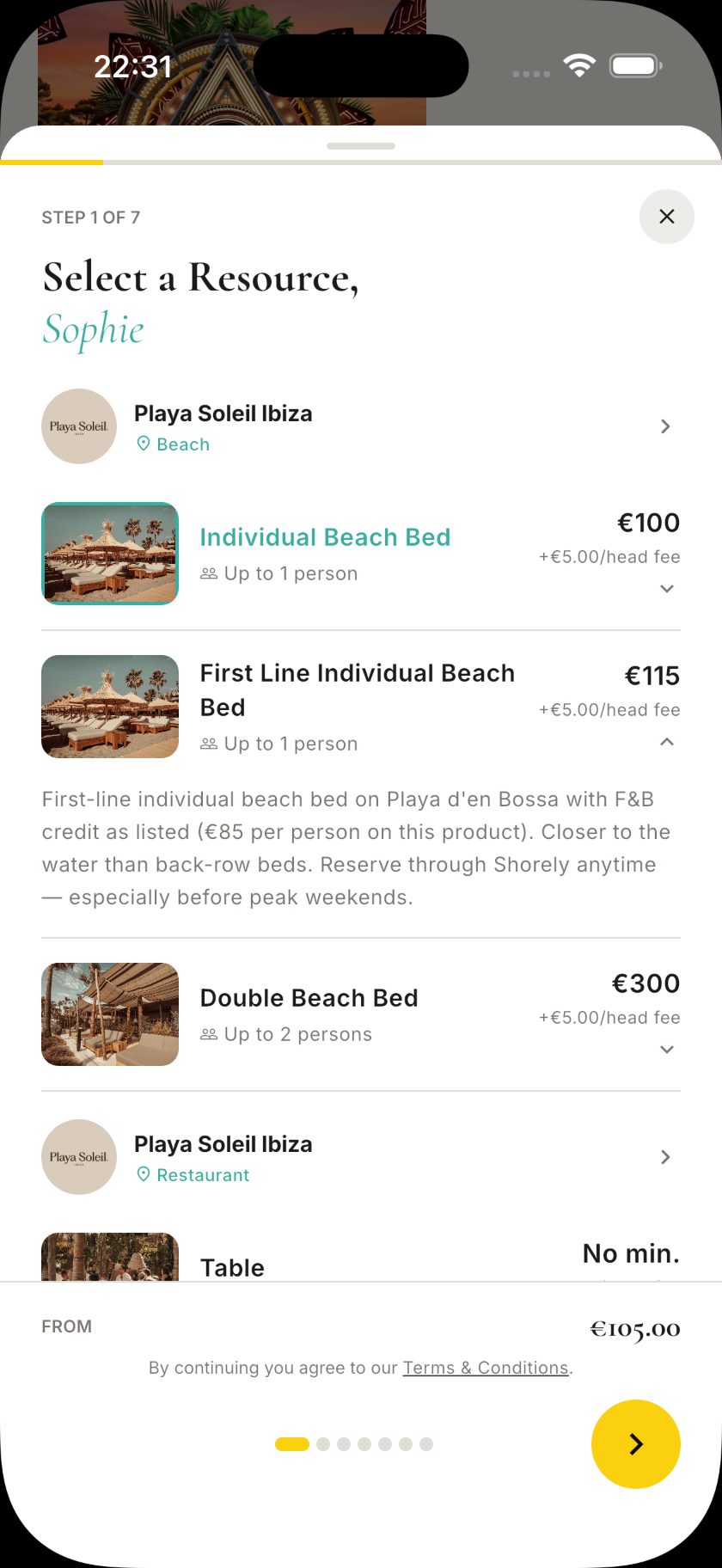 Sunbed booking